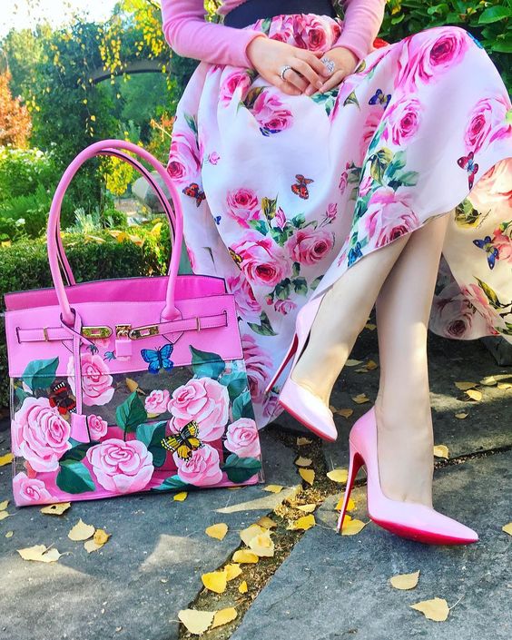 کیف و کفش فانتزی دخترانه صورتی گلدار